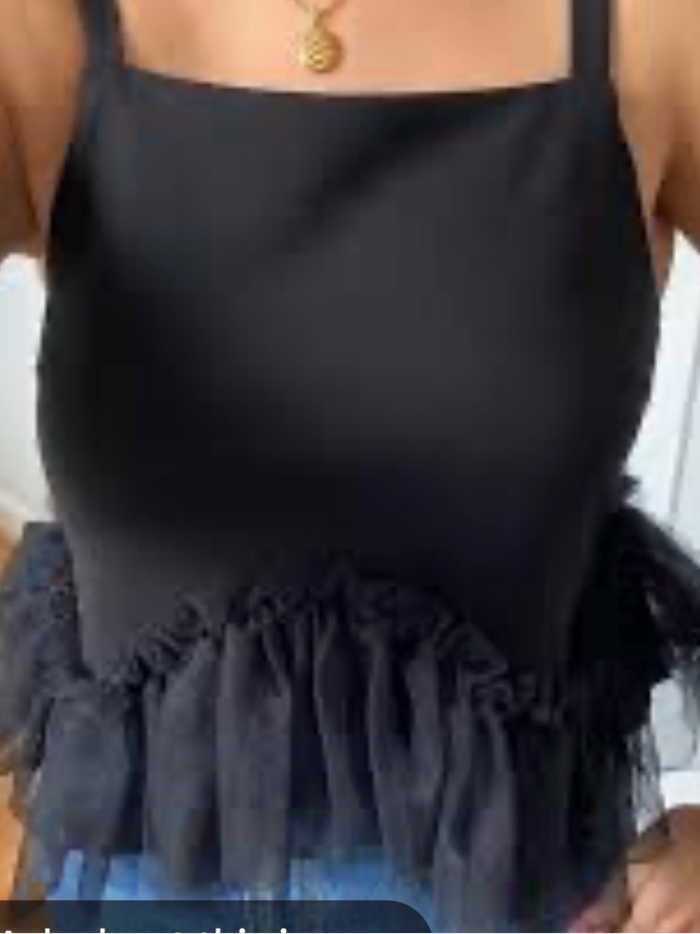 Sunday in Brooklyn Black Tulle-Hem Spaghetti Strap Camisole